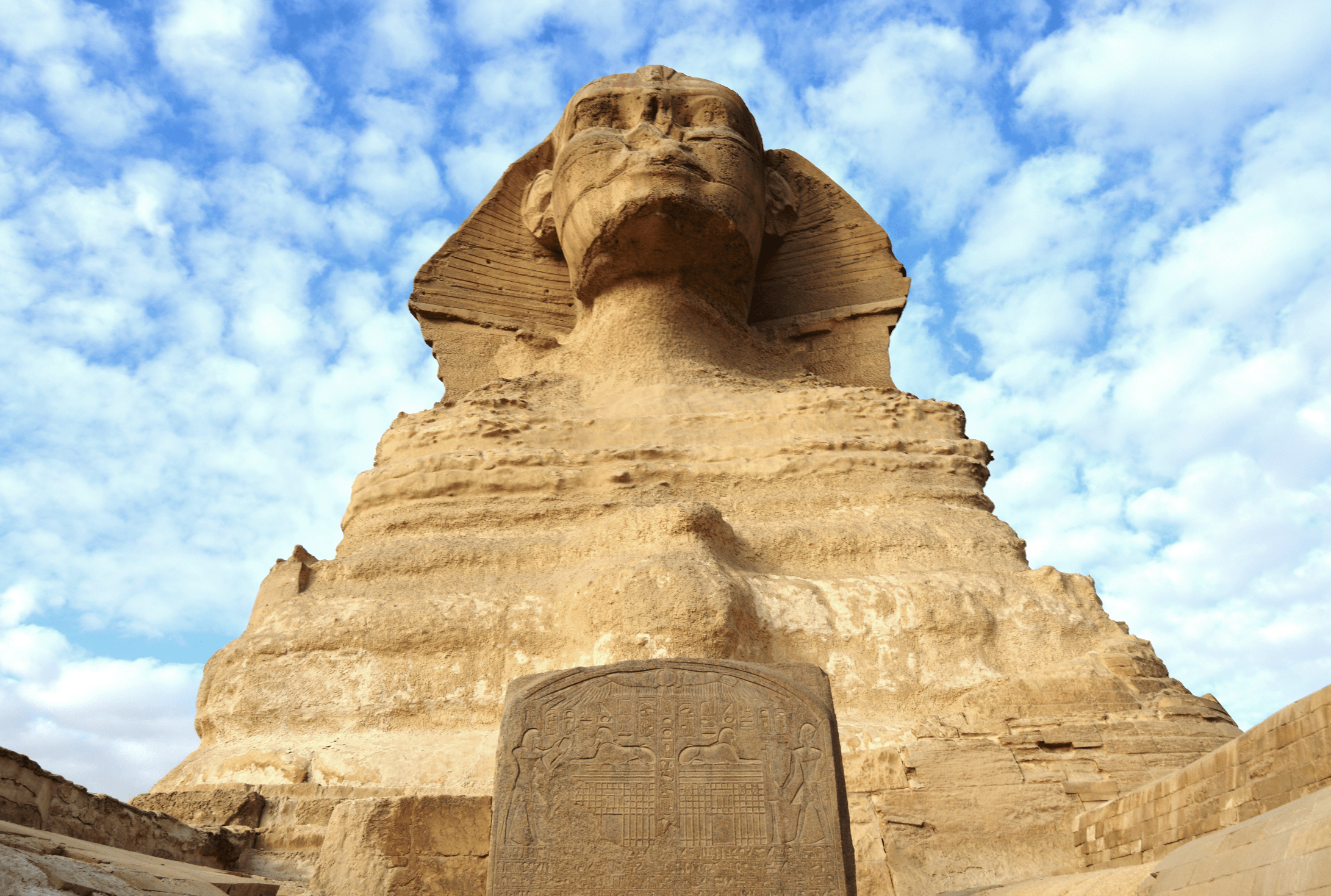 The Dream Stele between the forelegs of the Great Sphinx at Giza