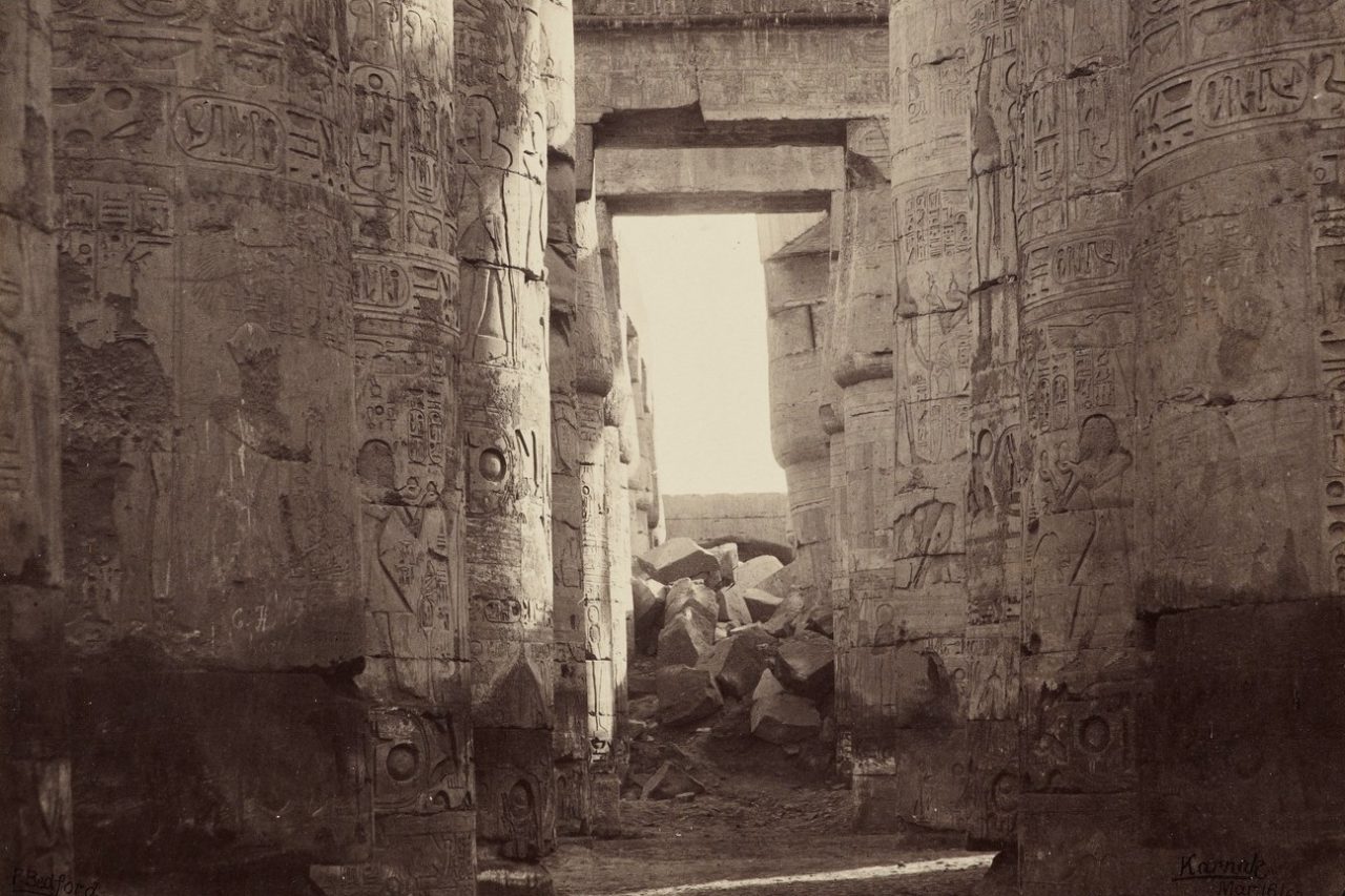 In the Hall of Columns, Karnak 1862