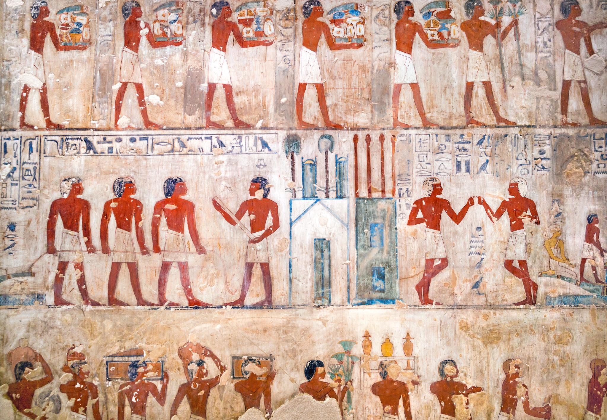Painted wall scenes inside the Tomb of Rekhmire (TT100) in Sheikh Abd el-Qurna, Luxor