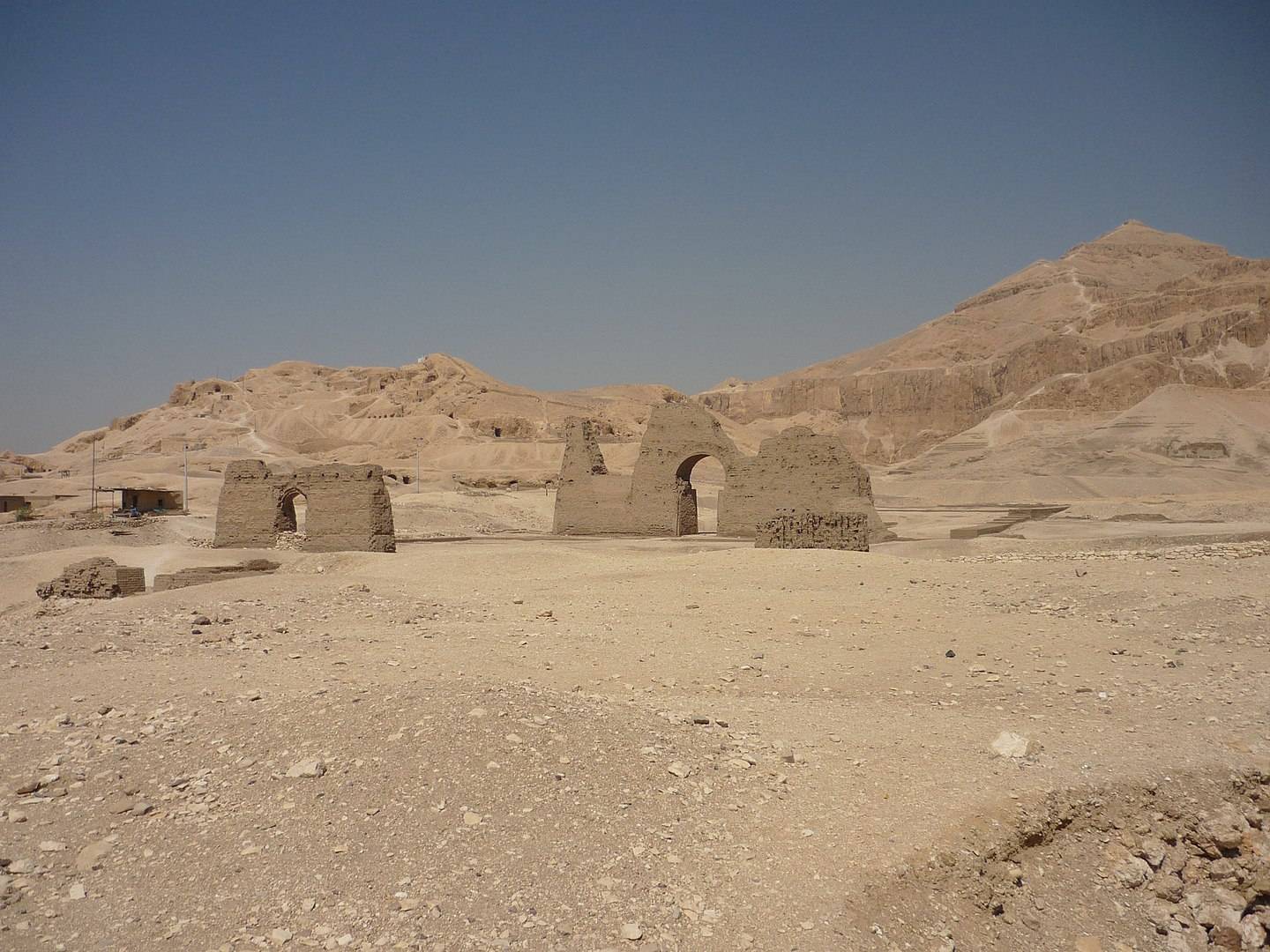 Ancient tomb entrances cut into the rock at El-Khokha, Luxor