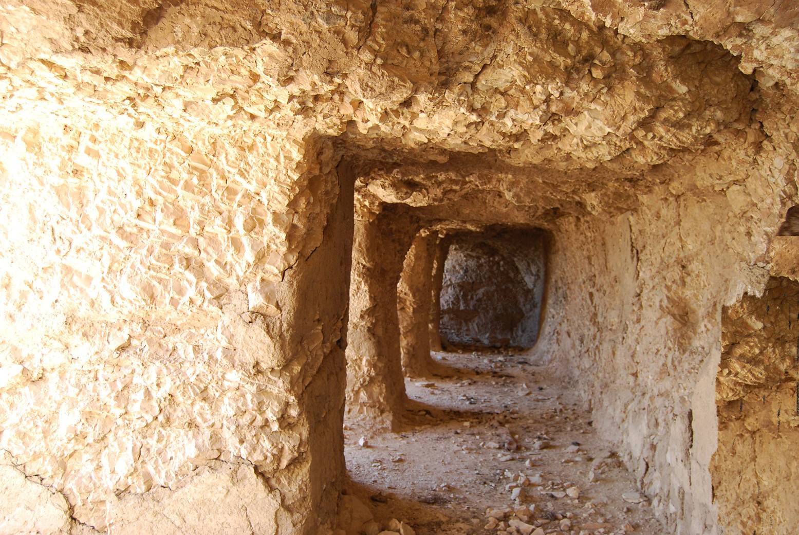 Interior view of a saff-tomb at El-Tarif showing the pillared façade
