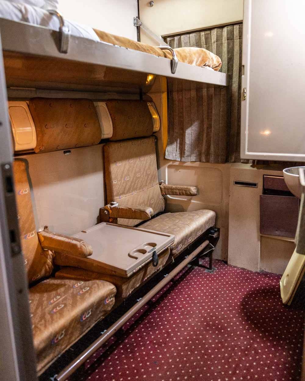 The cabins inside the sleeper train from Cairo to Luxor
