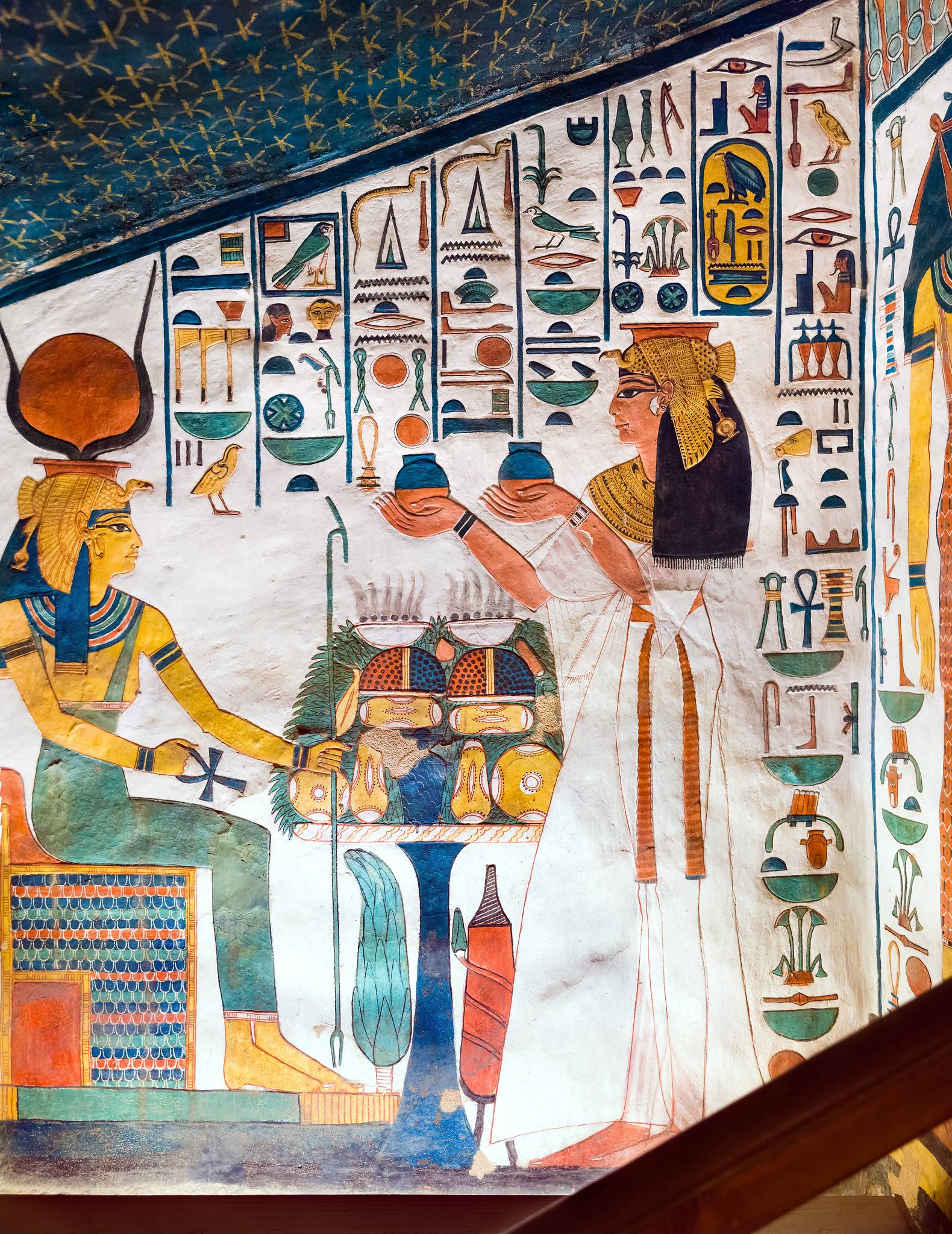 Queen Nefertari facing the goddess Hathor in her tomb, QV66