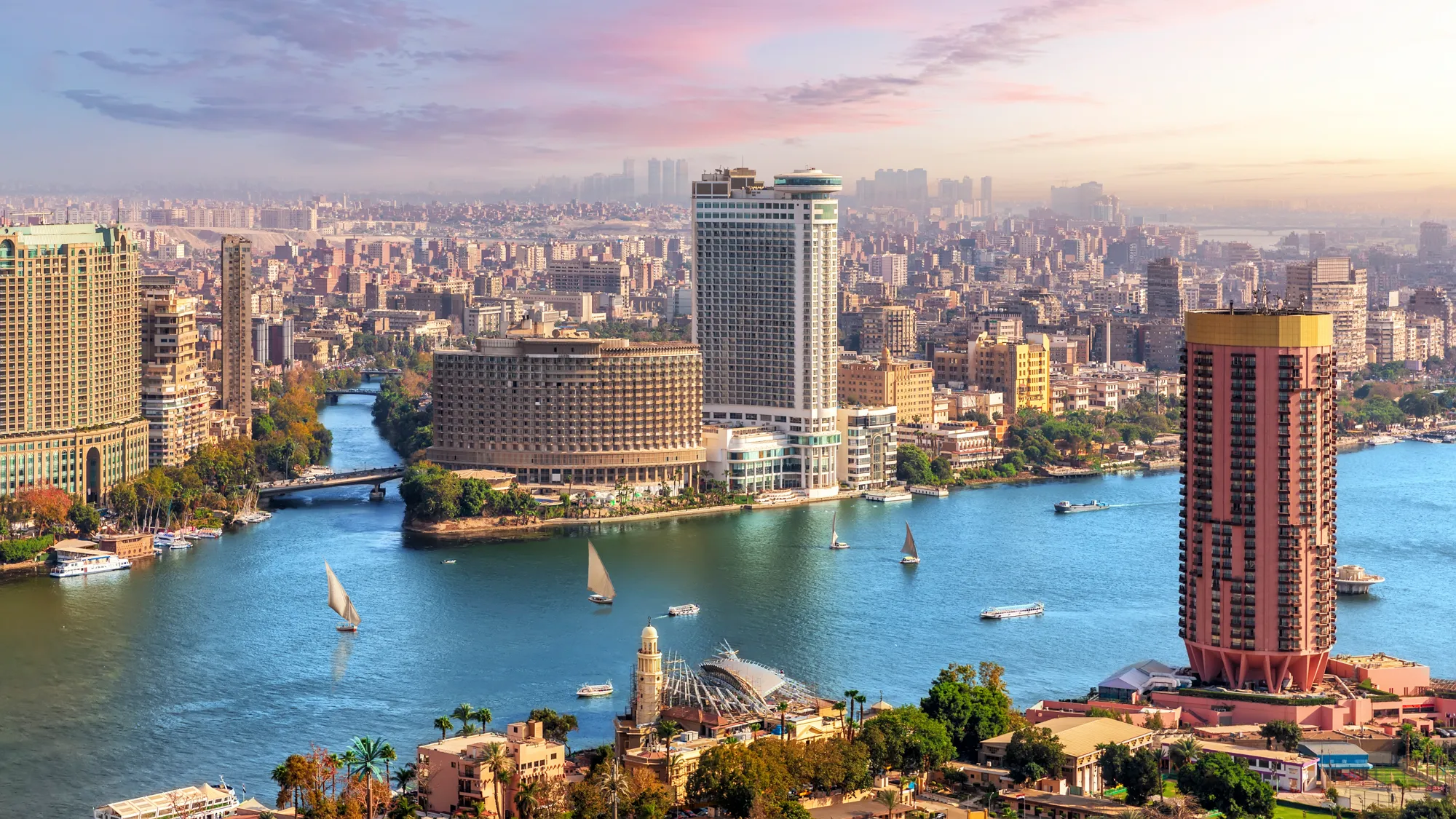 Cairo cityscape with historic mosques and modern buildings