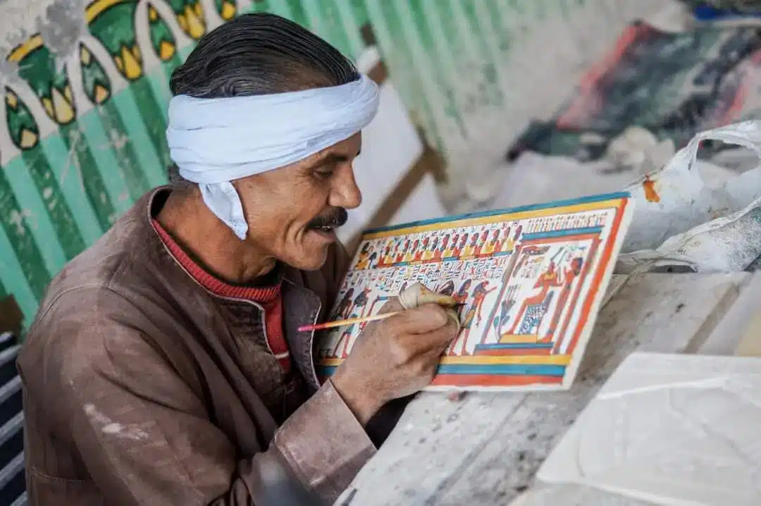 Luxor craft tradition, showing handmade goods and workshop tools