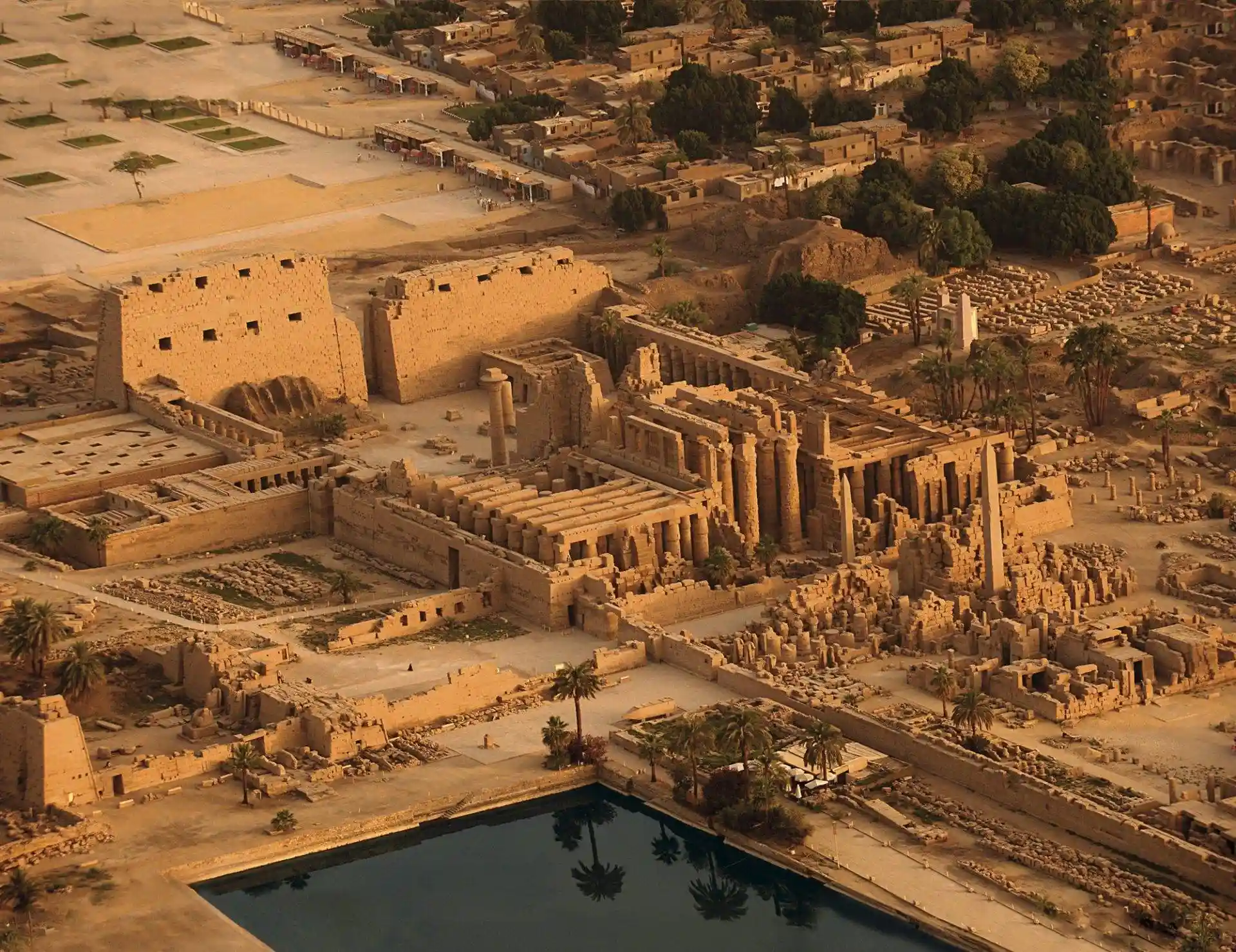 Great Hypostyle Hall at Karnak Temple, rows of giant papyrus-capital columns