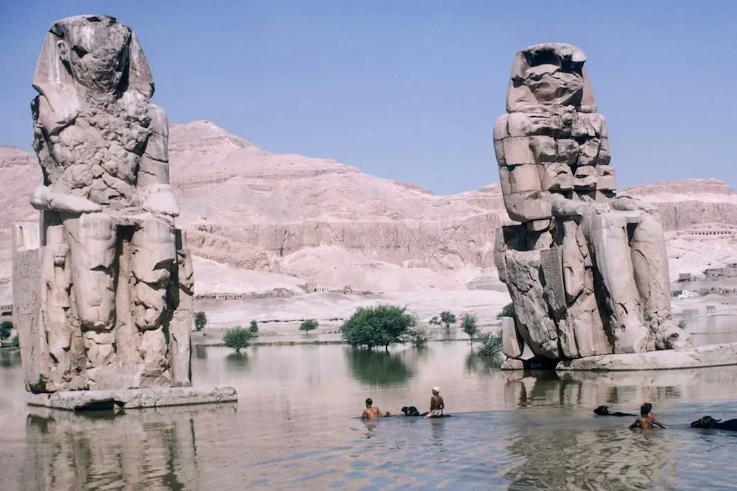 The Nile floodplain at Luxor, showing the river and the West Bank cliffs