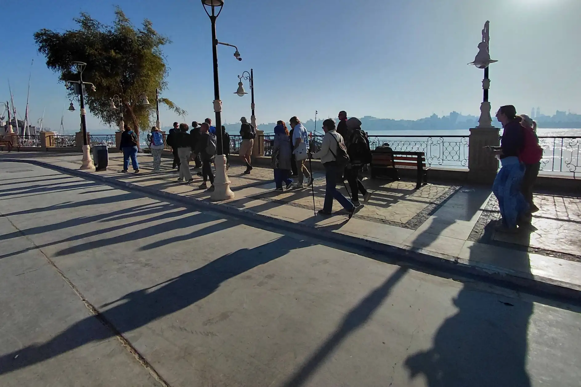 View of Luxor Corniche with feluccas on the Nile