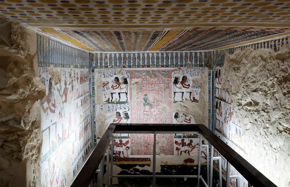 Restored wall painting inside the tomb of Amenhotep Rebiu (TT416) at El-Khokha, Luxor