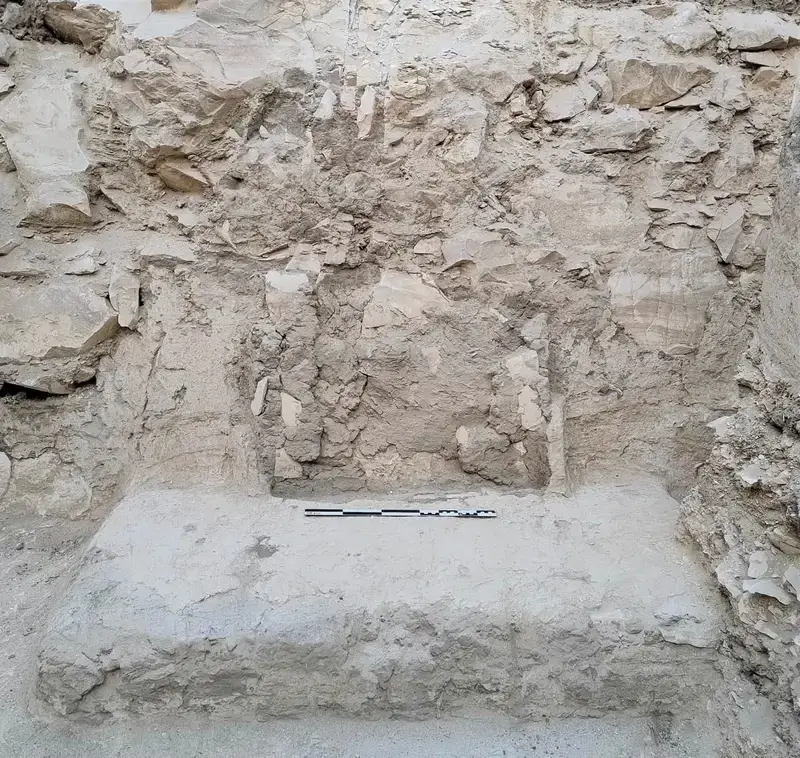 Mudbrick bench and staircase with ramps inside the newly found tomb of Paser