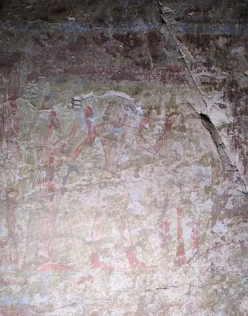 Wall painting inside the tomb of Paser showing the tomb owner and his wife before an offering table